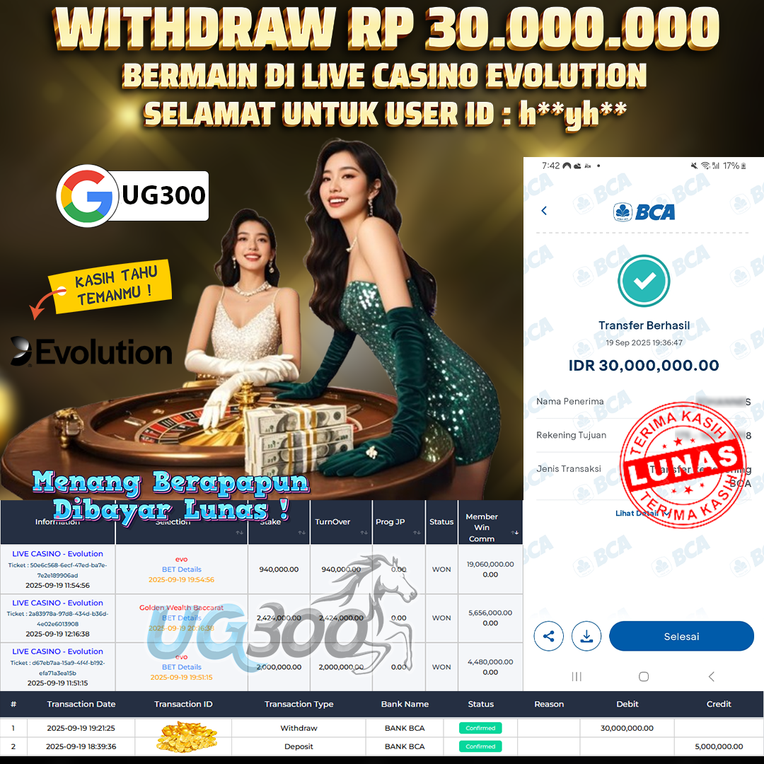 UG300 BERMAIN DI LIVE CASINO-EVOLUTION JACKPOT  Rp.30,000,000- DI BAYAR TUNTAS